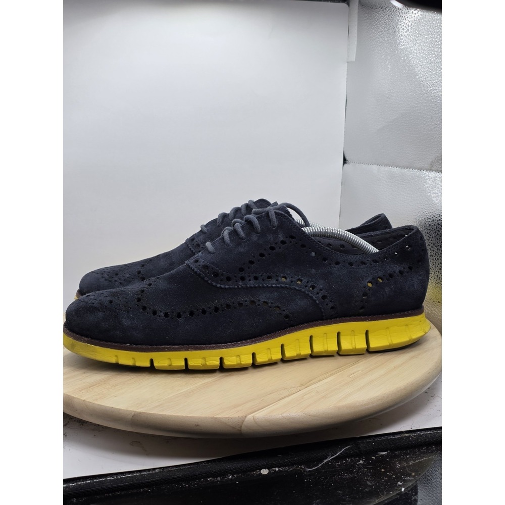 Men's Size 12 - Cole Haan Grand OS Black Suede Wingtips Yellow Sole Shoes C13473
